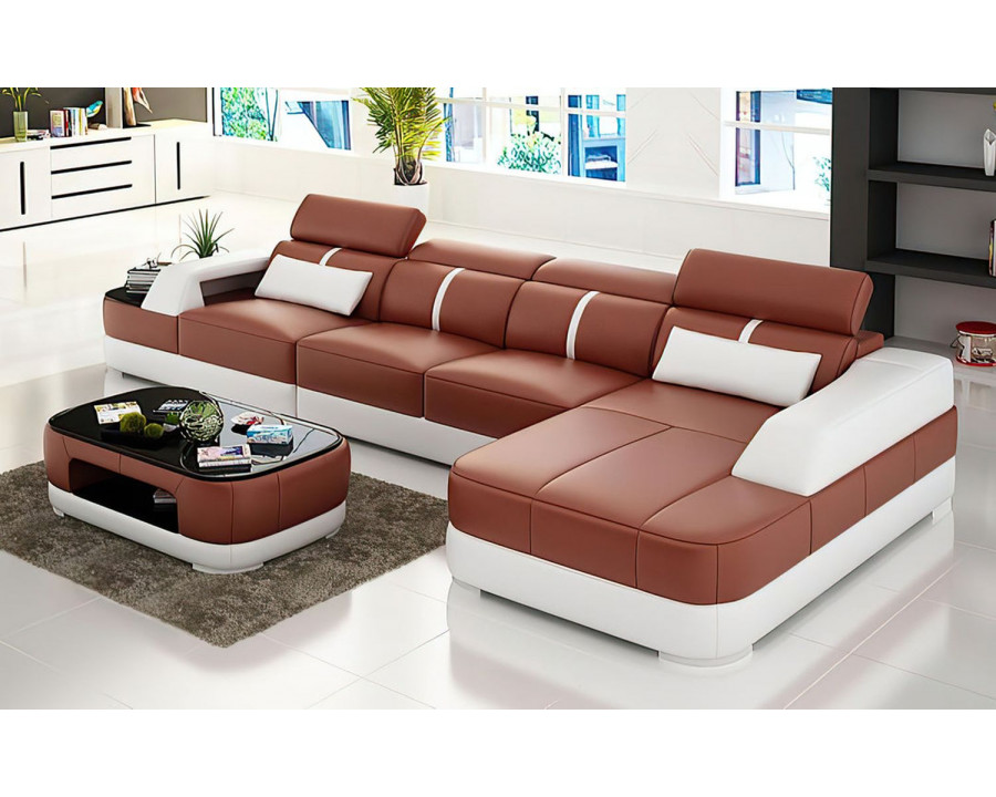 Jubilee Grimdale Small Modern Left Hand Facing Sectional - Brown/White, Bonded Leather