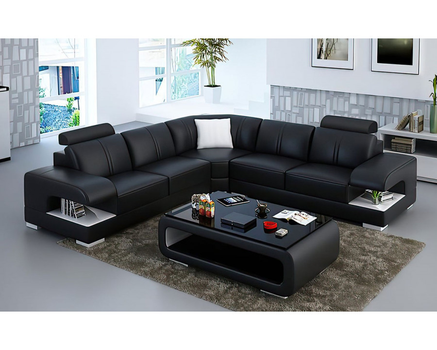 Jubilee Elza Modern Sectional - Black/White, Top Grain Italian Leather