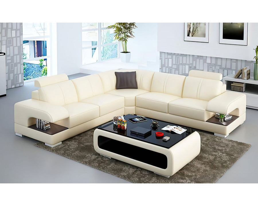 Jubilee Elza Modern Sectional - Beige/Dark Brown, Bonded Leather