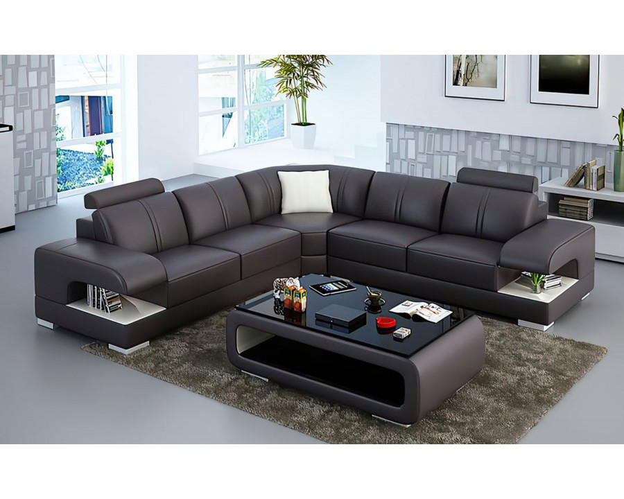 Jubilee Elza Modern Sectional - Dark Brown/White, Bonded Leather