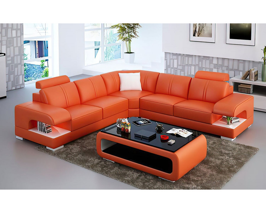 Jubilee Elza Modern Sectional - Orange/White, Bonded Leather