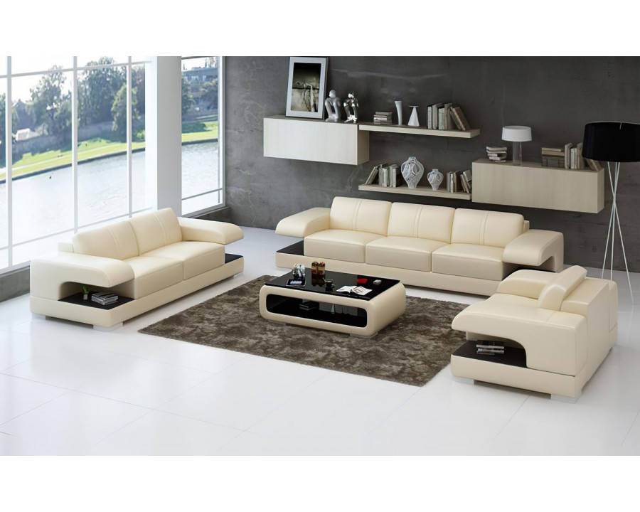 Jubilee Elza Modern Sofa Set - Beige/Black, Bonded Leather