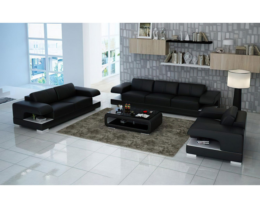 Jubilee Elza Modern Sofa Set - Black/White, Top Grain Italian Leather