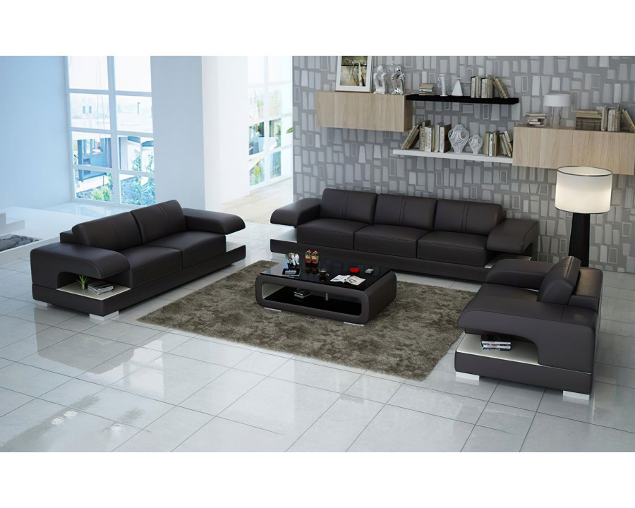 Jubilee Elza Modern Sofa Set - Dark Brown/White, Bonded Leather