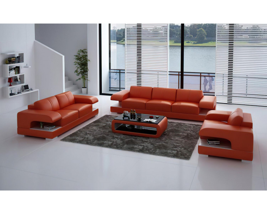 Jubilee Elza Modern Sofa Set - Orange/White, Bonded Leather