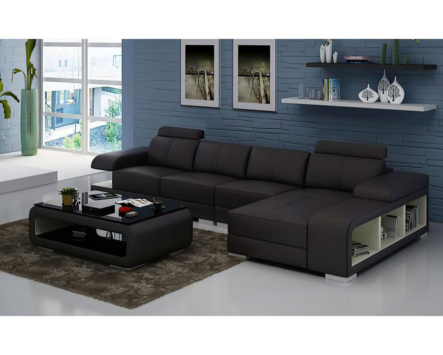 Jubilee Elza Small Modern Left Hand Facing Sectional - Dark Brown/White, Bonded Leather