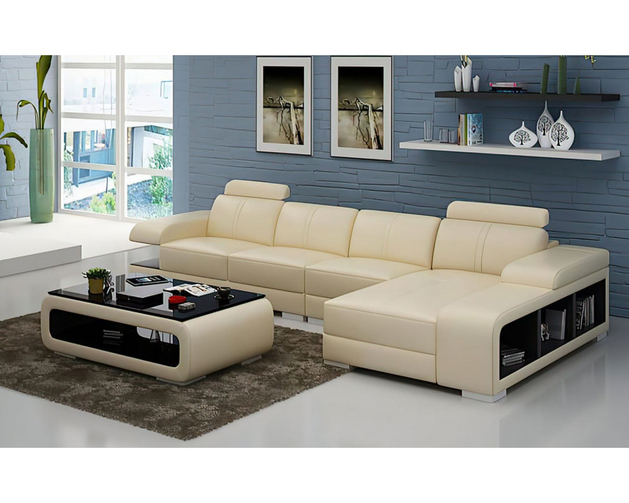 Jubilee Elza Small Modern Left Hand Facing Sectional - Beige/Dark Brown, Bonded Leather