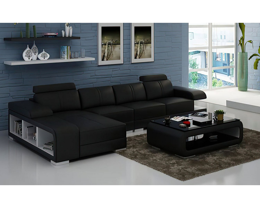 Jubilee Elza Small Modern Left Hand Facing Sectional - Black/White, Bonded Leather