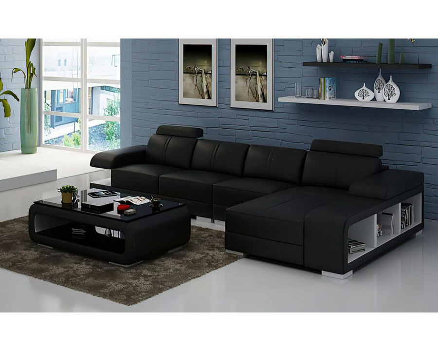 Jubilee Elza Small Modern Right Hand Facing Sectional - Black/White, Bonded Leather