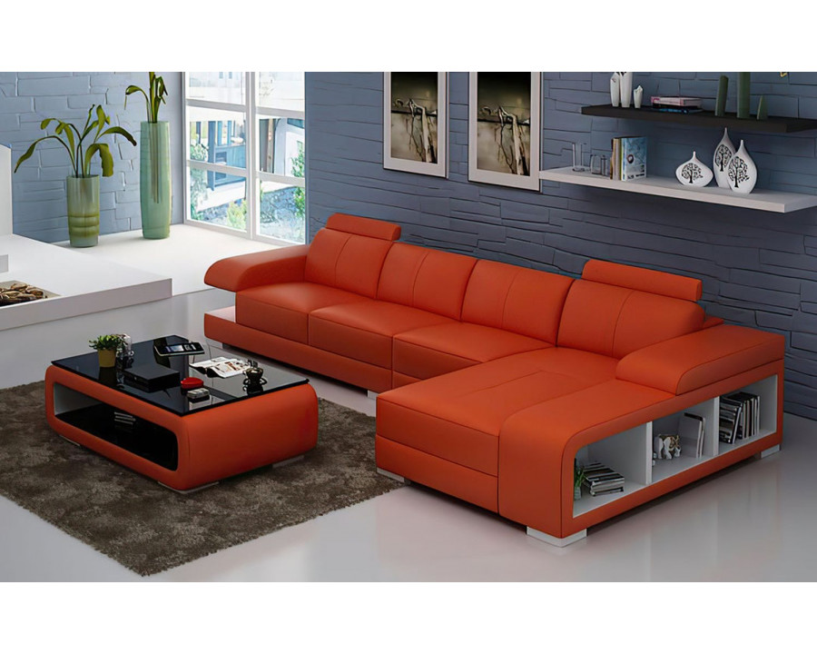 Jubilee Elza Small Modern Left Hand Facing Sectional - Orange/White, Bonded Leather