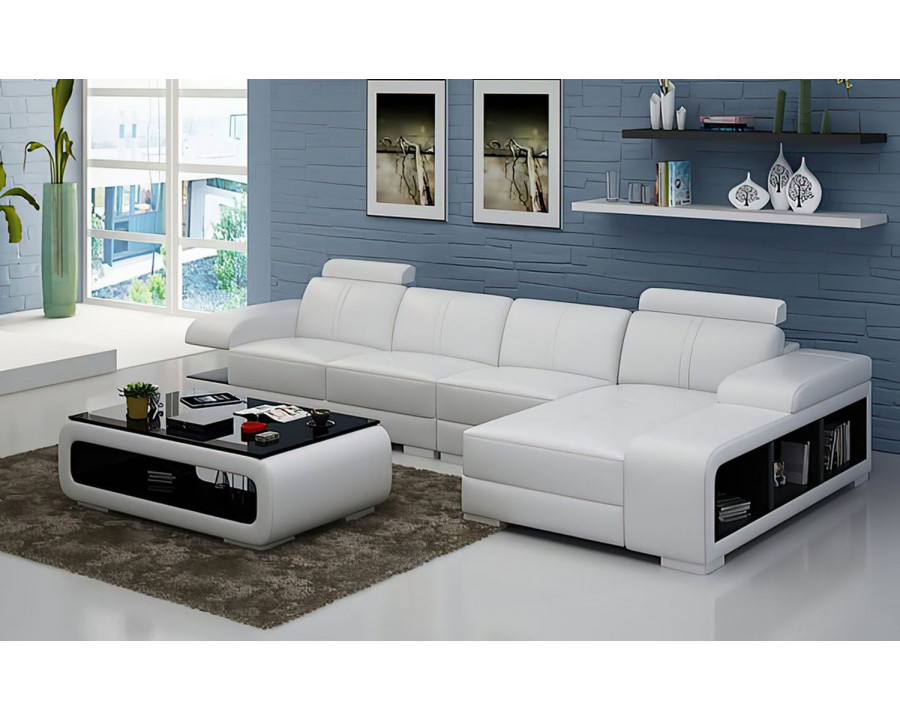 Jubilee Elza Small Modern Left Hand Facing Sectional - White/Black, Top Grain Italian Leather