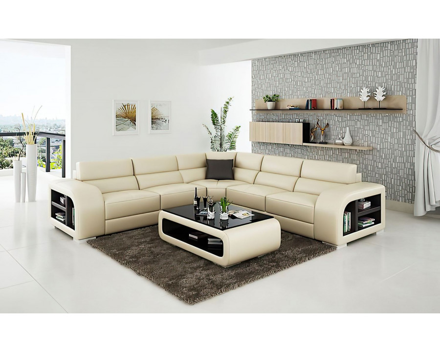 Jubilee Poris Modern Sectional - Cream/Dark Brown, Bonded Leather