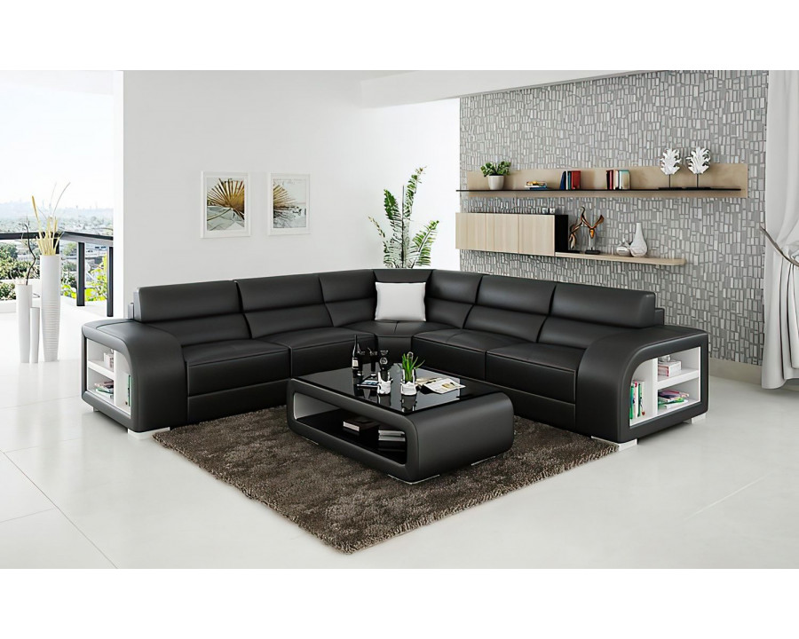 Jubilee Poris Modern Sectional - Black/White, Bonded Leather