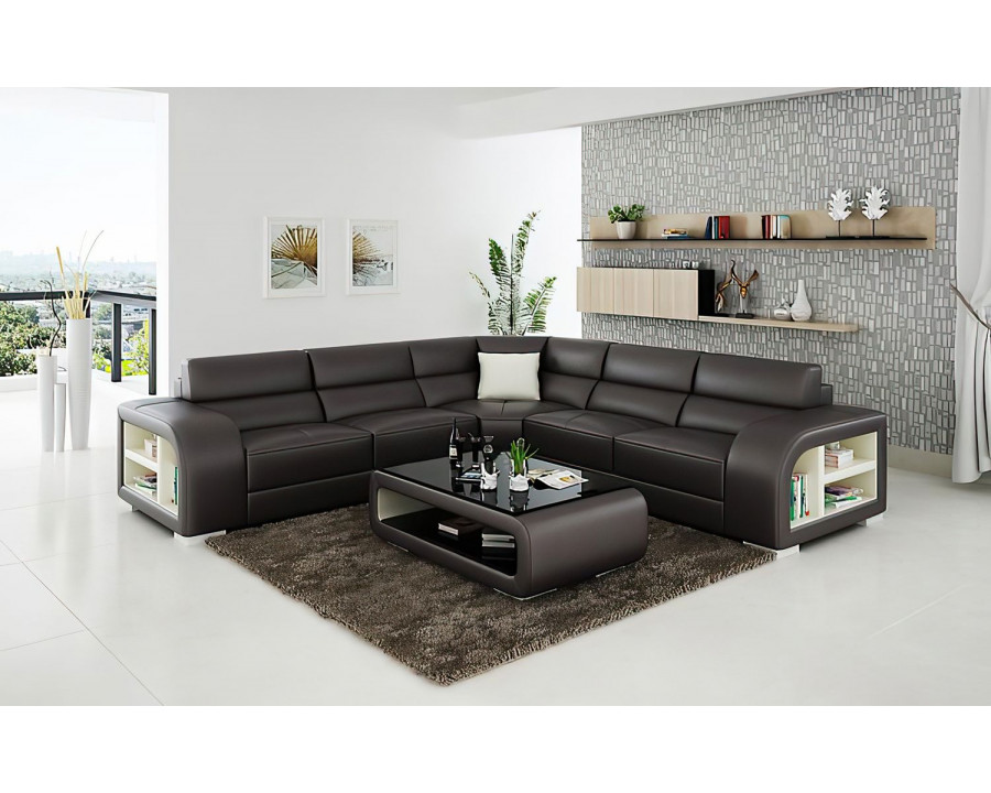 Jubilee Poris Modern Sectional - Dark Brown/White, Bonded Leather