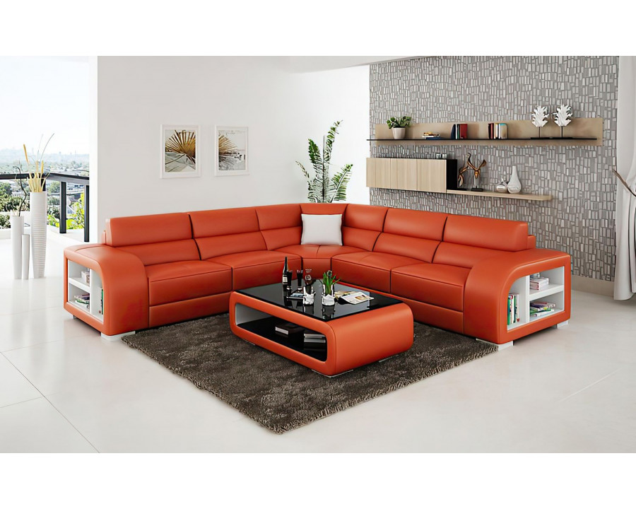 Jubilee Poris Modern Sectional - Orange/White, Bonded Leather