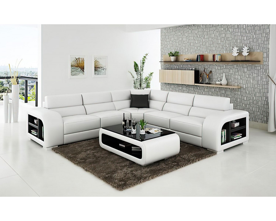 Jubilee Poris Modern Sectional - White/Black, Bonded Leather