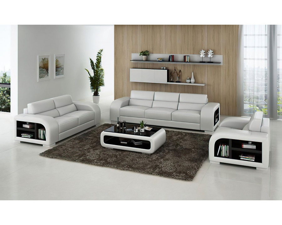 Jubilee Poris Modern Sofa Set - White/Black, Bonded Leather