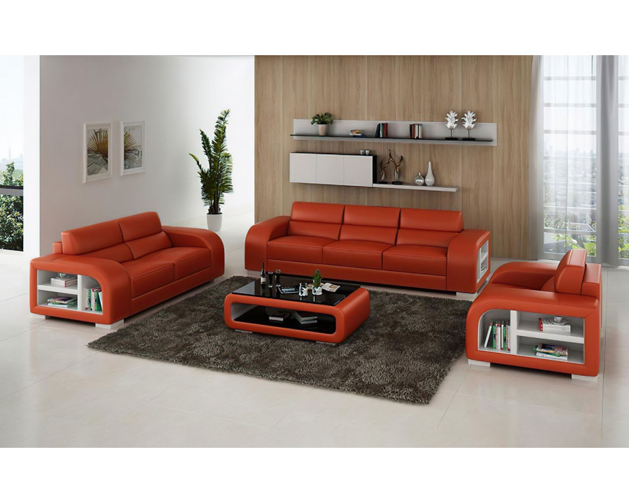 Jubilee Poris Modern Sofa Set - Orange/White, Bonded Leather