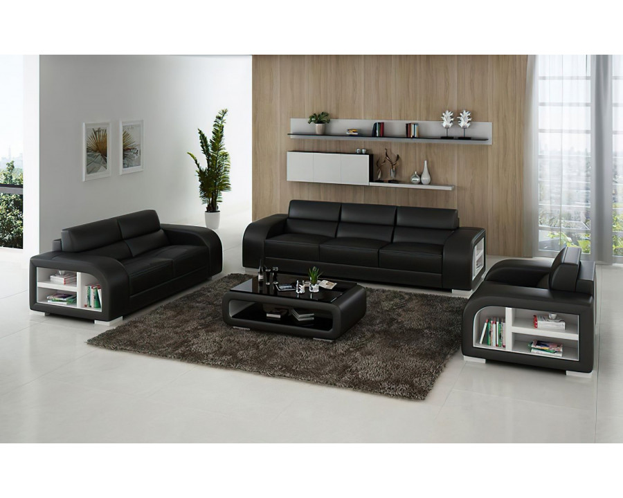 Jubilee Poris Modern Sofa Set - Black/White, Bonded Leather