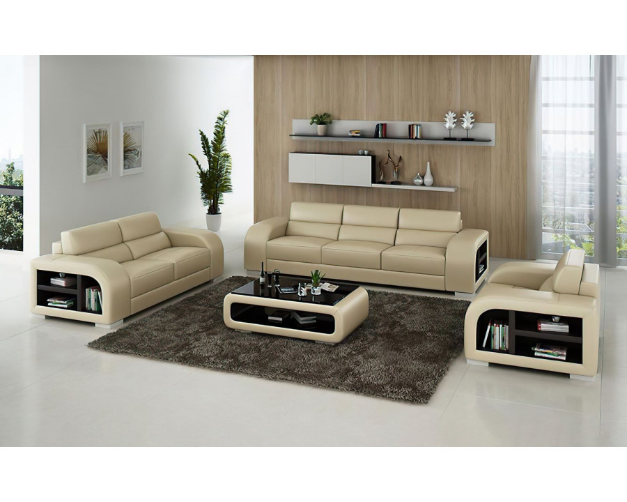 Jubilee Poris Modern Sofa Set - Beige/Dark Brown, Bonded Leather