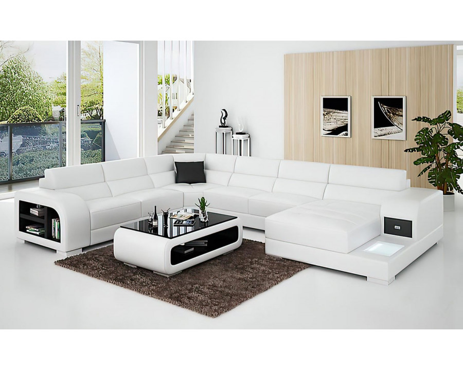 Jubilee Poris Modern U-Shape Left Hand Facing Sectional with Led - White/Black, Bonded Leather