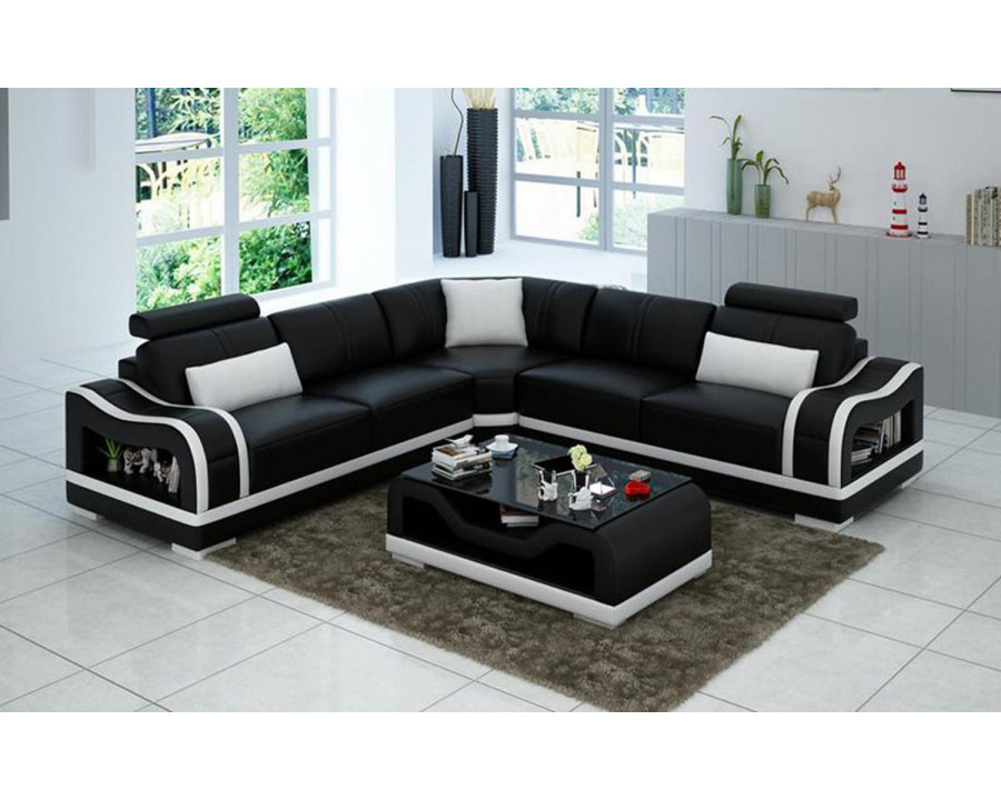 Jubilee Asland Modern Sectional - Black/White, Top Grain Italian Leather