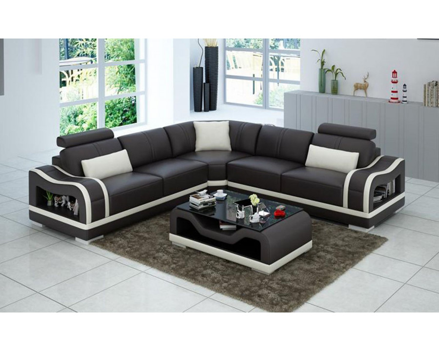 Jubilee Asland Modern Sectional - Dark Brown/White, Top Grain Italian Leather