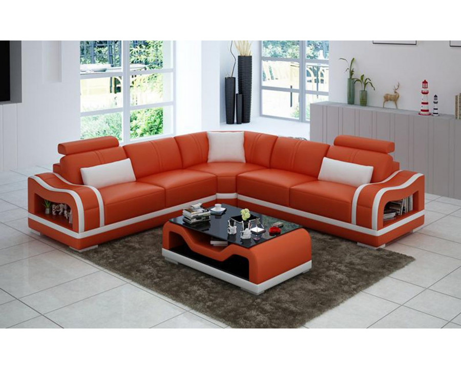 Jubilee Asland Modern Sectional - Orange/White, Bonded Leather