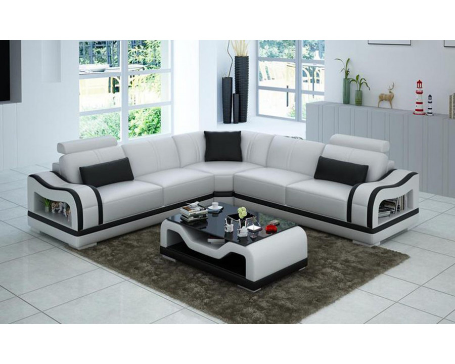 Jubilee Asland Modern Sectional - White/Black, Bonded Leather