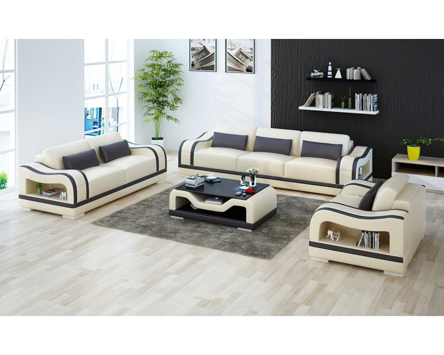 Jubilee Asland Modern Sofa Set - Beige/Dark Brown, Bonded Leather