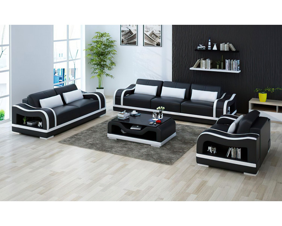 Jubilee Asland Modern Sofa Set - Black/White, Top Grain Italian Leather