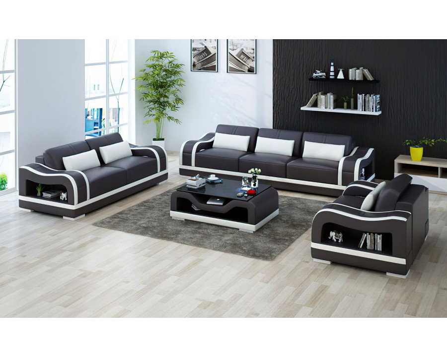 Jubilee Asland Modern Sofa Set - Dark Brown/White, Top Grain Italian Leather