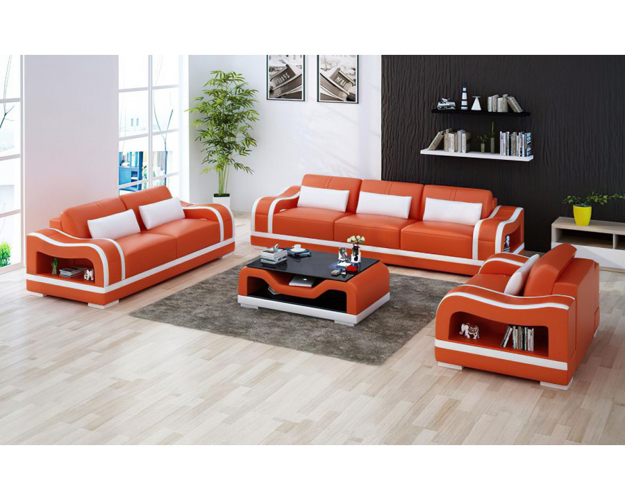 Jubilee Asland Modern Sofa Set - Orange/White, Bonded Leather