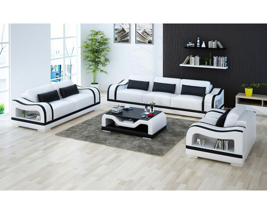 Jubilee Asland Modern Sofa Set - White/Black, Bonded Leather