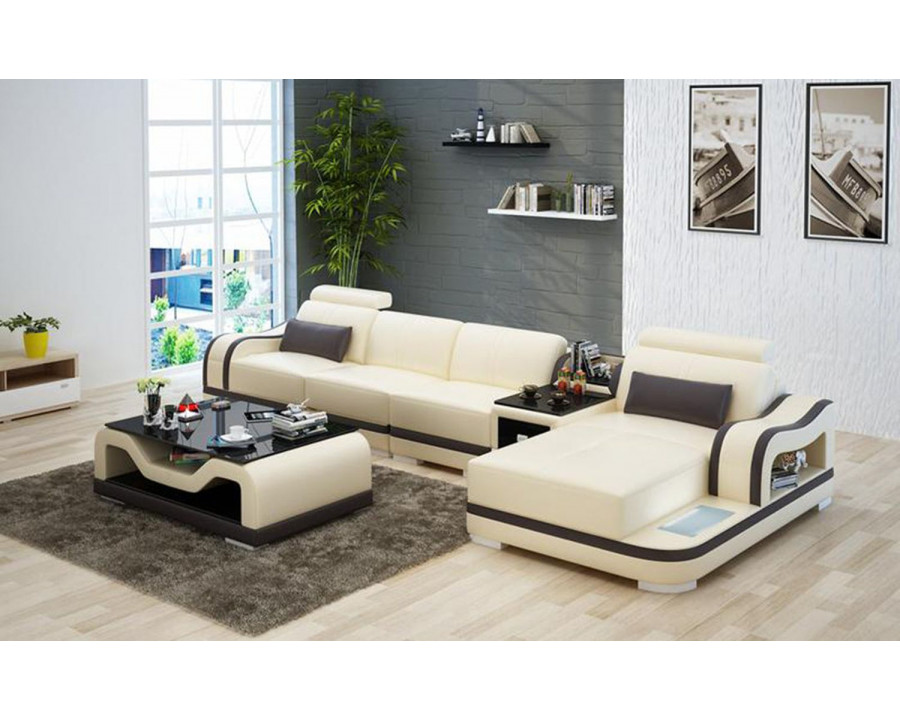 Jubilee Asland Small Modern Left Hand Facing Sectional - Beige/Dark Brown, Bonded Leather