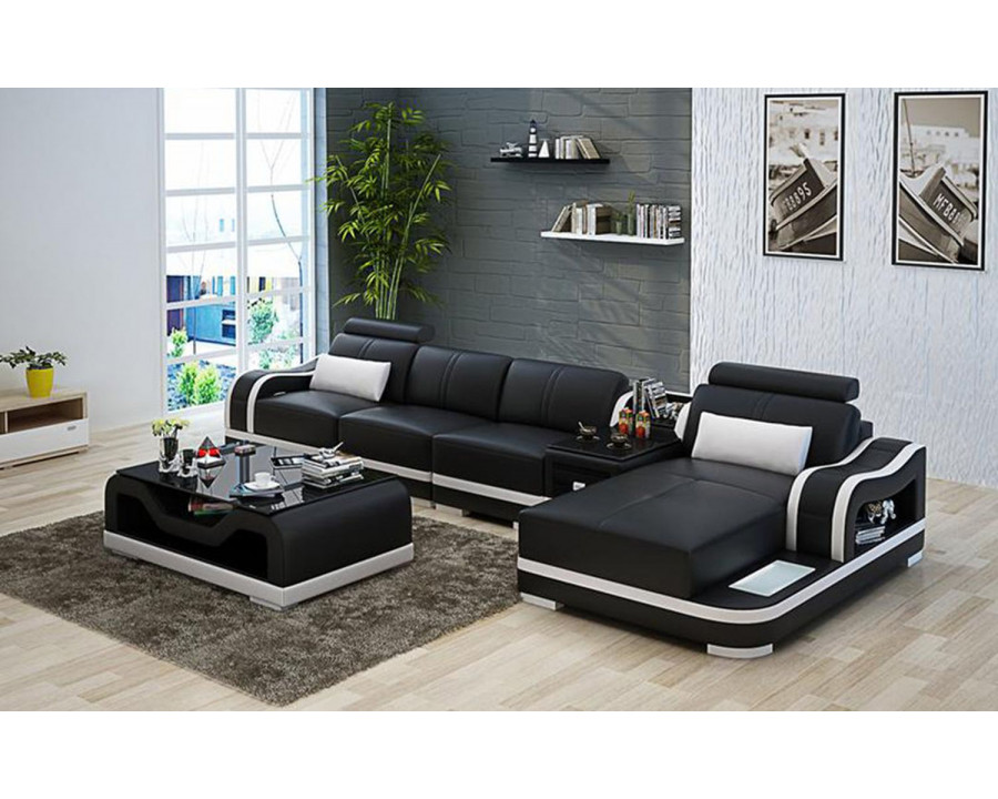 Jubilee Asland Small Modern Left Hand Facing Sectional - Black/White, Bonded Leather