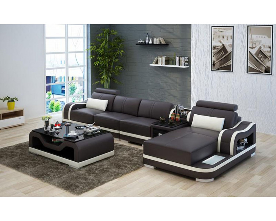 Jubilee Asland Small Modern Left Hand Facing Sectional - Dark Brown/White, Bonded Leather