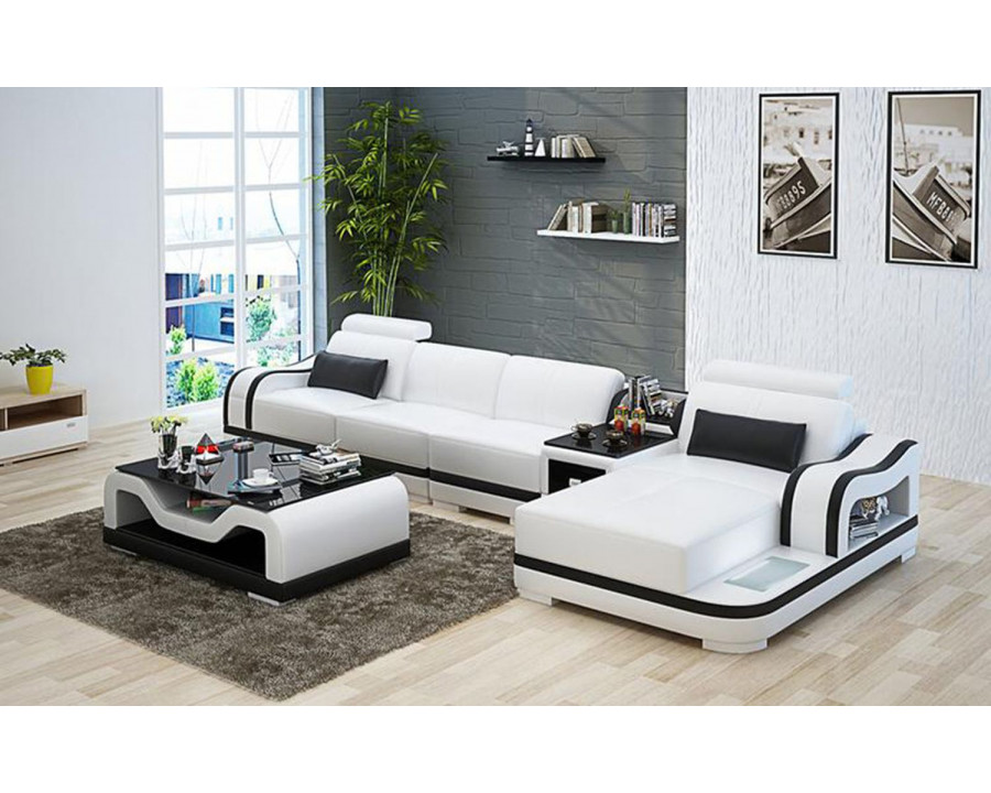 Jubilee Asland Small Modern Left Hand Facing Sectional - White/Black, Top Grain Italian Leather