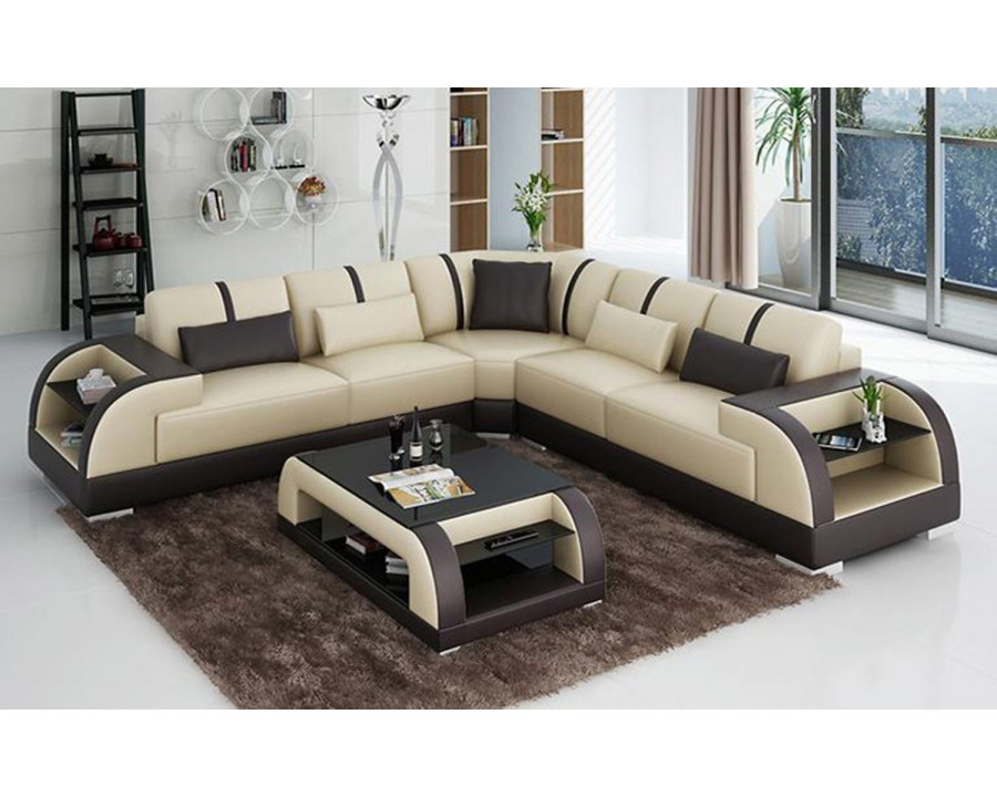 Jubilee Syras Large Modern Sectional - Beige/Dark Brown, Bonded Leather