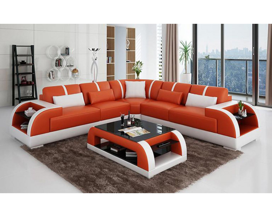 Jubilee Syras Large Modern Sectional - Orange/White, Bonded Leather