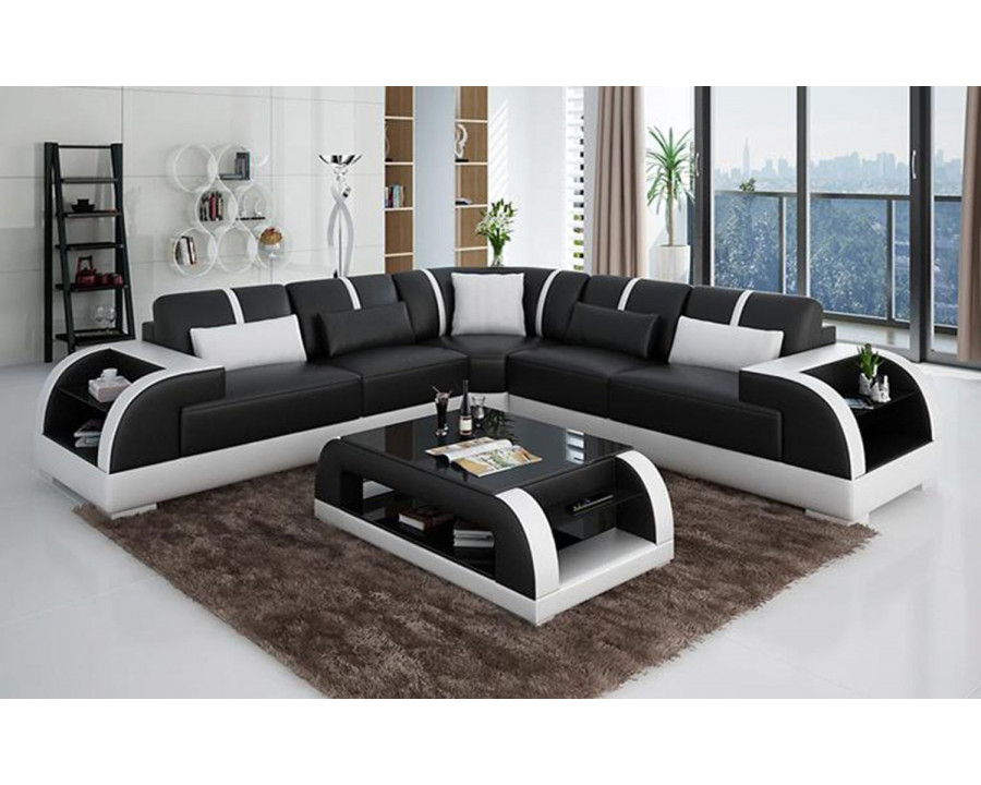 Jubilee Syras Modern Sectional - Black/White, Top Grain Italian Leather