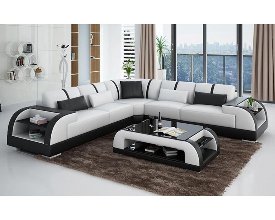 Jubilee Syras Large Modern Sectional - White/Black, Bonded Leather