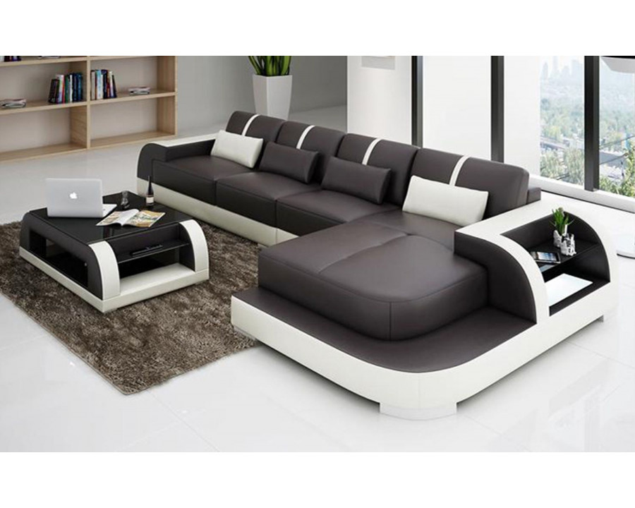 Jubilee Syras Small Modern Left Hand Facing Sectional - Dark Brown/White, Bonded Leather