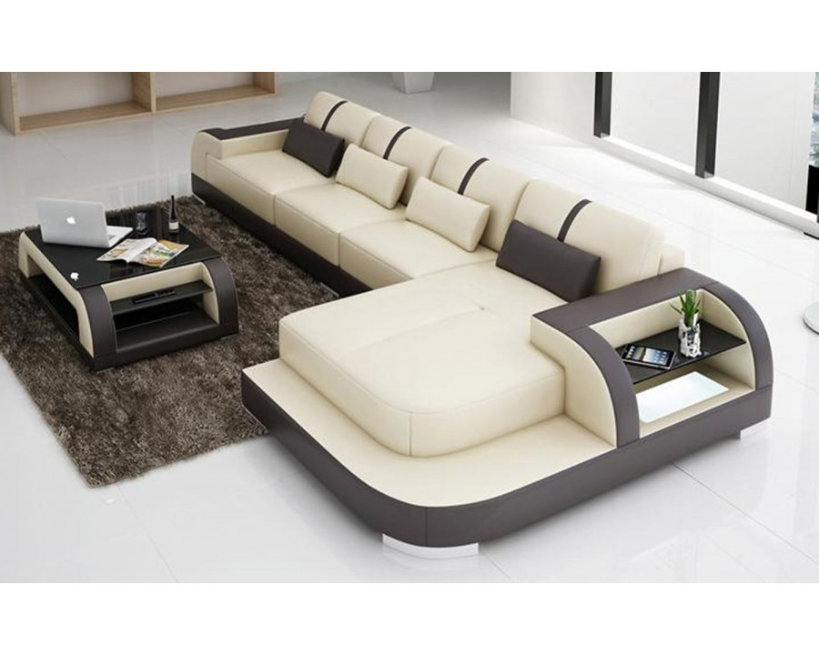 Jubilee Syras Small Modern Left Hand Facing Sectional - Beige/Dark Brown, Top Grain Italian Leather