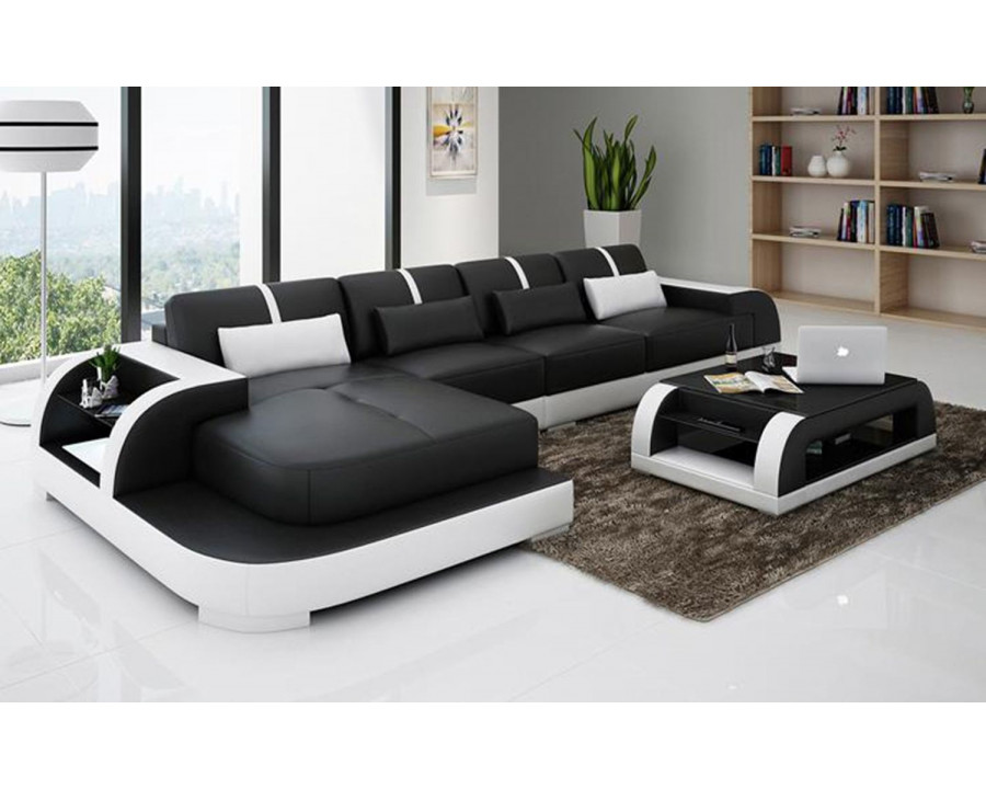 Jubilee Syras Small Modern Left Hand Facing Sectional - Black/White, Bonded Leather