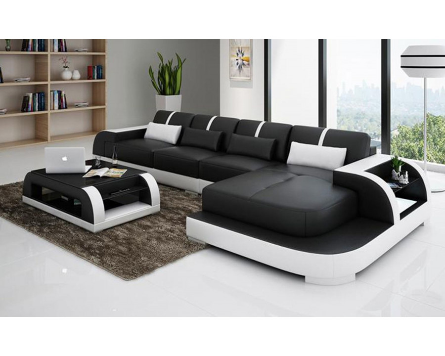 Jubilee Syras Small Modern Right Hand Facing Sectional - Black/White, Bonded Leather