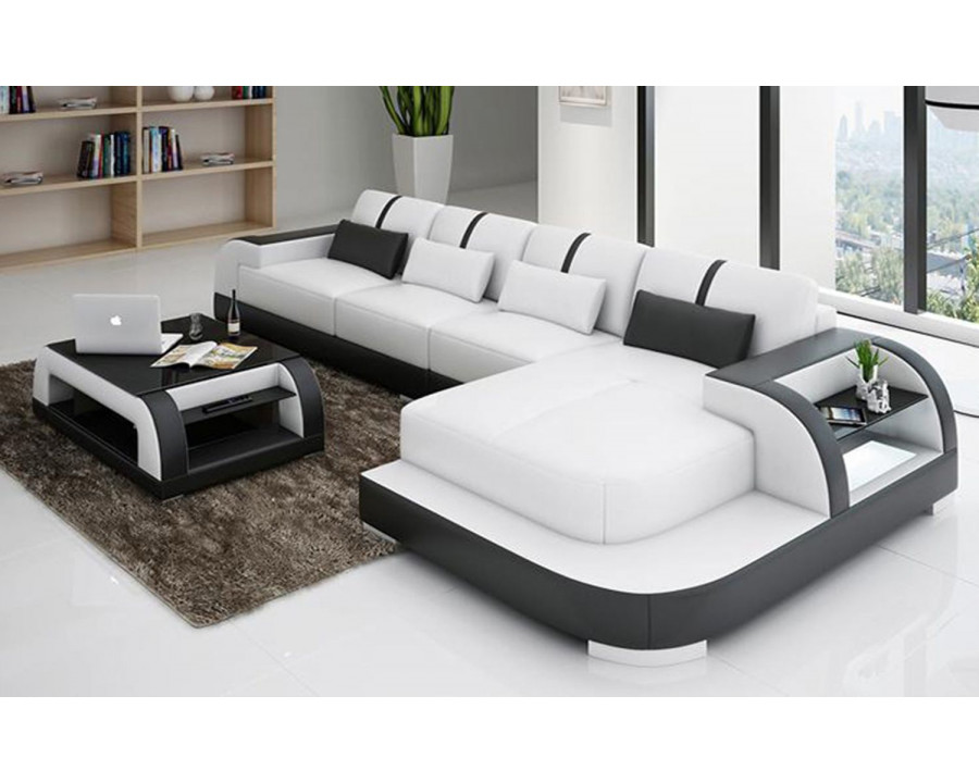 Jubilee Syras Small Modern Left Hand Facing Sectional - White/Black, Top Grain Italian Leather