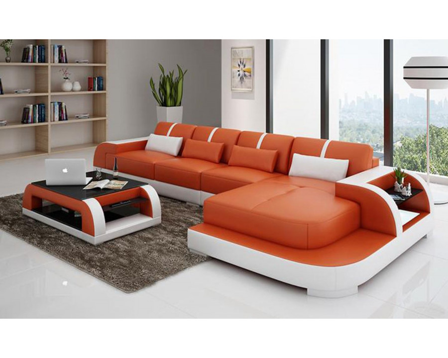 Jubilee Syras Small Modern Left Hand Facing Sectional - Orange/White, Bonded Leather