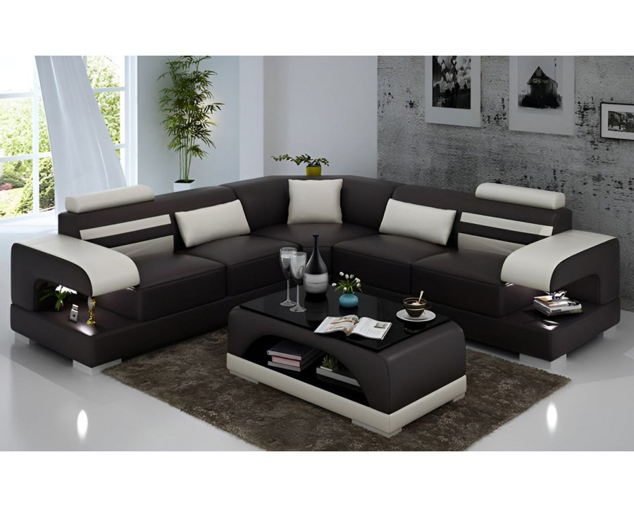 Jubilee Eleese Modern Sectional with Led - Dark Brown/White, Bonded Leather