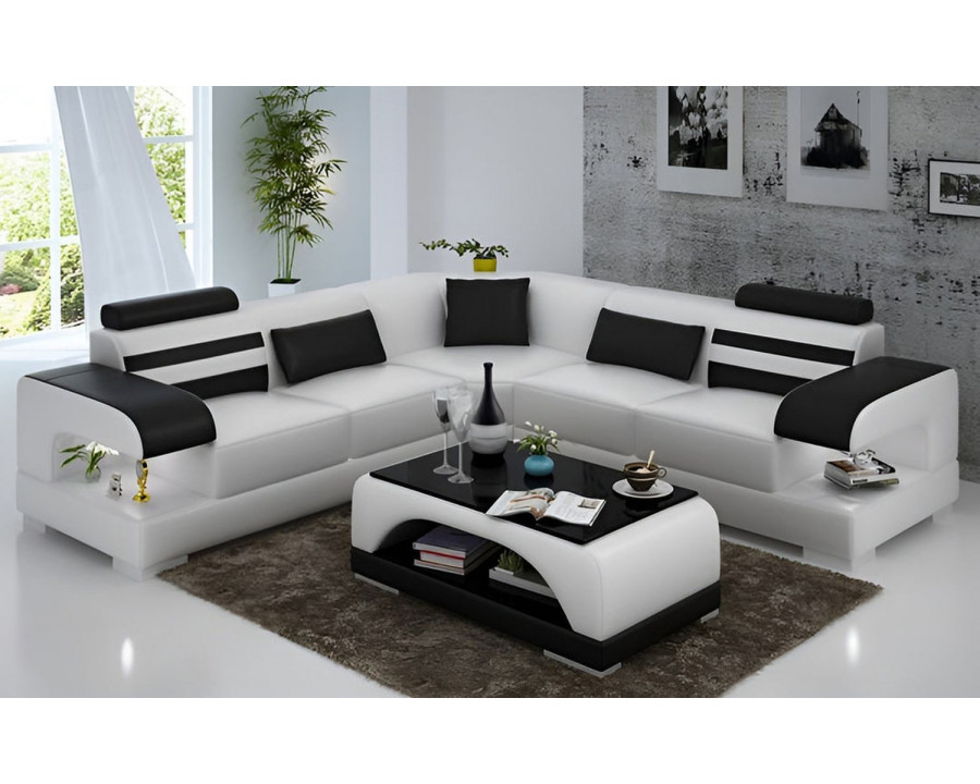 Jubilee Eleese Modern Sectional with Led - White/Black, Bonded Leather